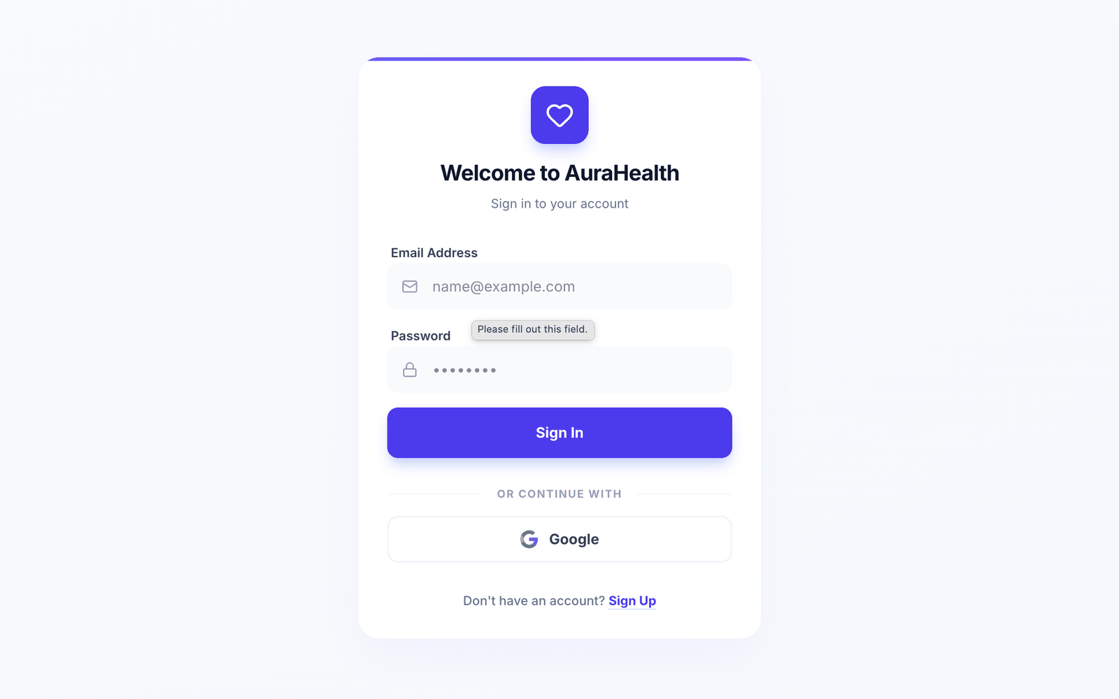 Aura Health — Healthcare AI Platform dashboard